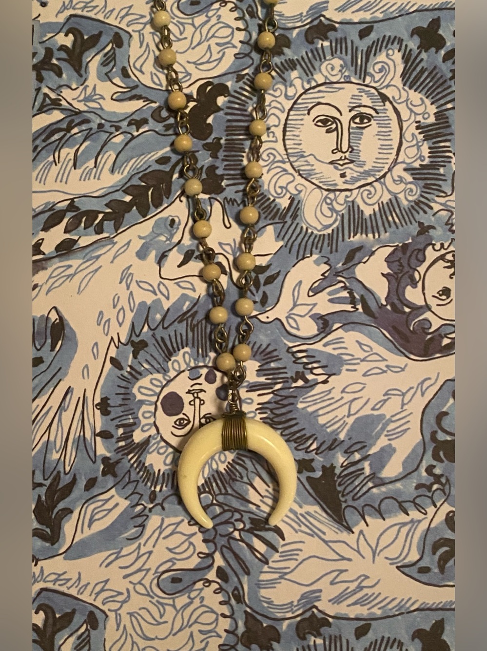 Cream & Gold Boho Hippie Aesthetic Beaded Necklace